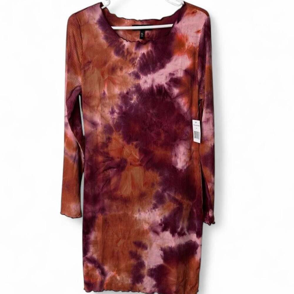 NWT Women’s XL Derek Heart Lettuce-Edged Long Sleeve Tie-Dye Multi Bodycon Dress